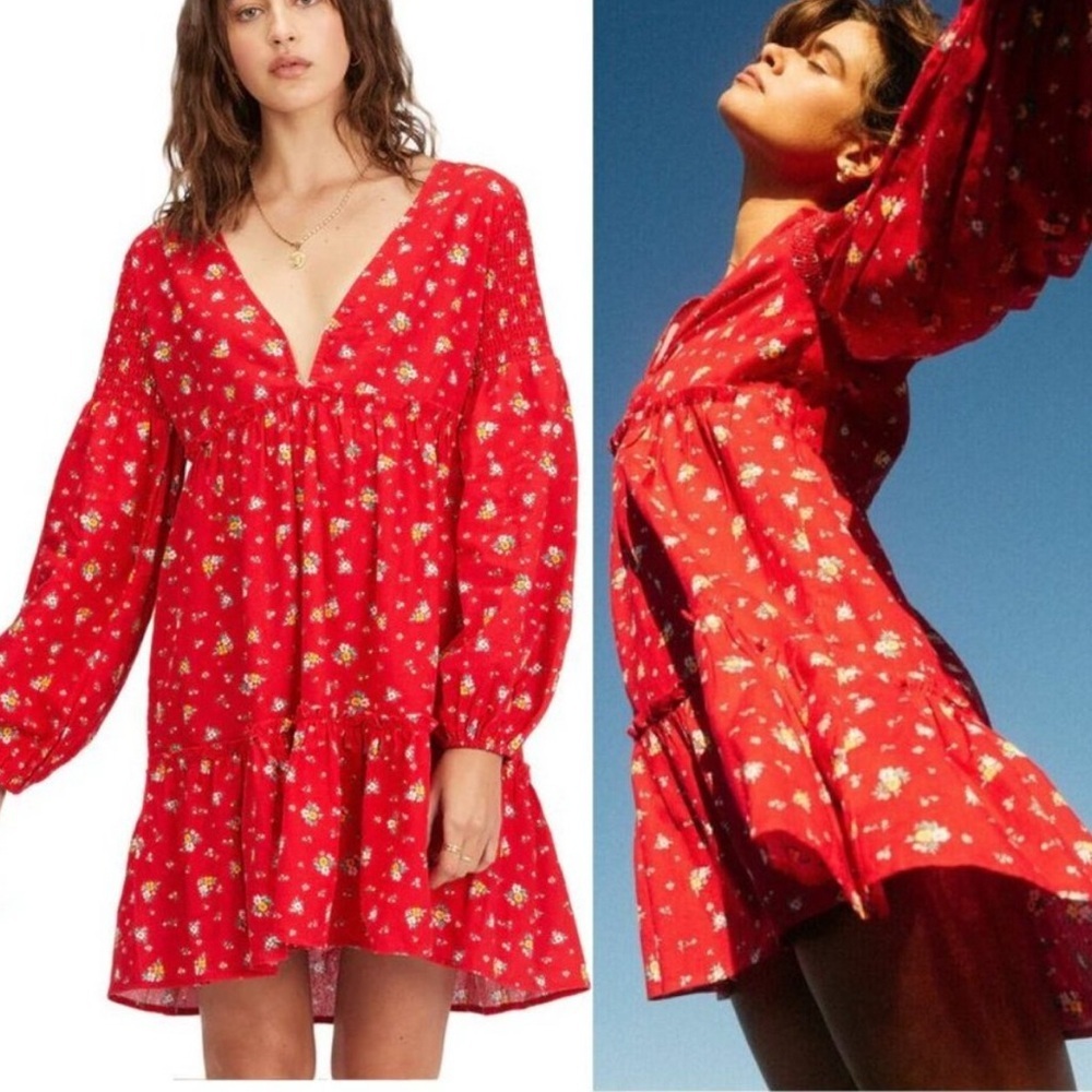 BILLABONG X WRANGLER S Falling for you red floral woman mini cotton dress boho